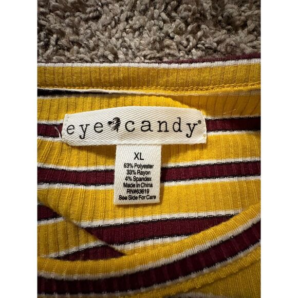 Eye Candy Y2K Vintage Striped Long Sleeve Crop Top Boxy Harry Tattered Sleeve - Picture 3 of 6